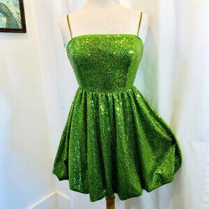 B.right Green Sparkly Sequin Mini Dress Bubble Skirt Size XS S